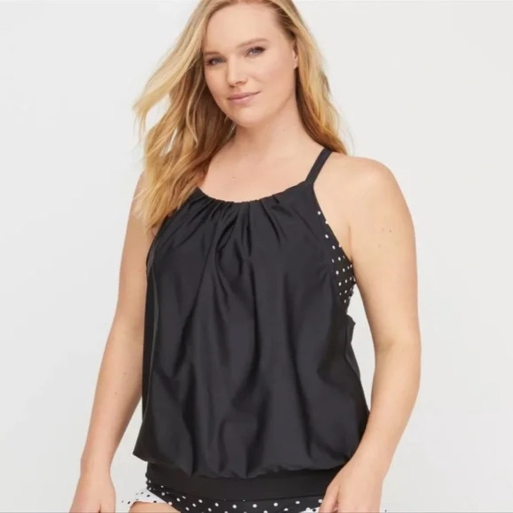Swim by Cacique Polka Dot Blouson Tankini Swim Top